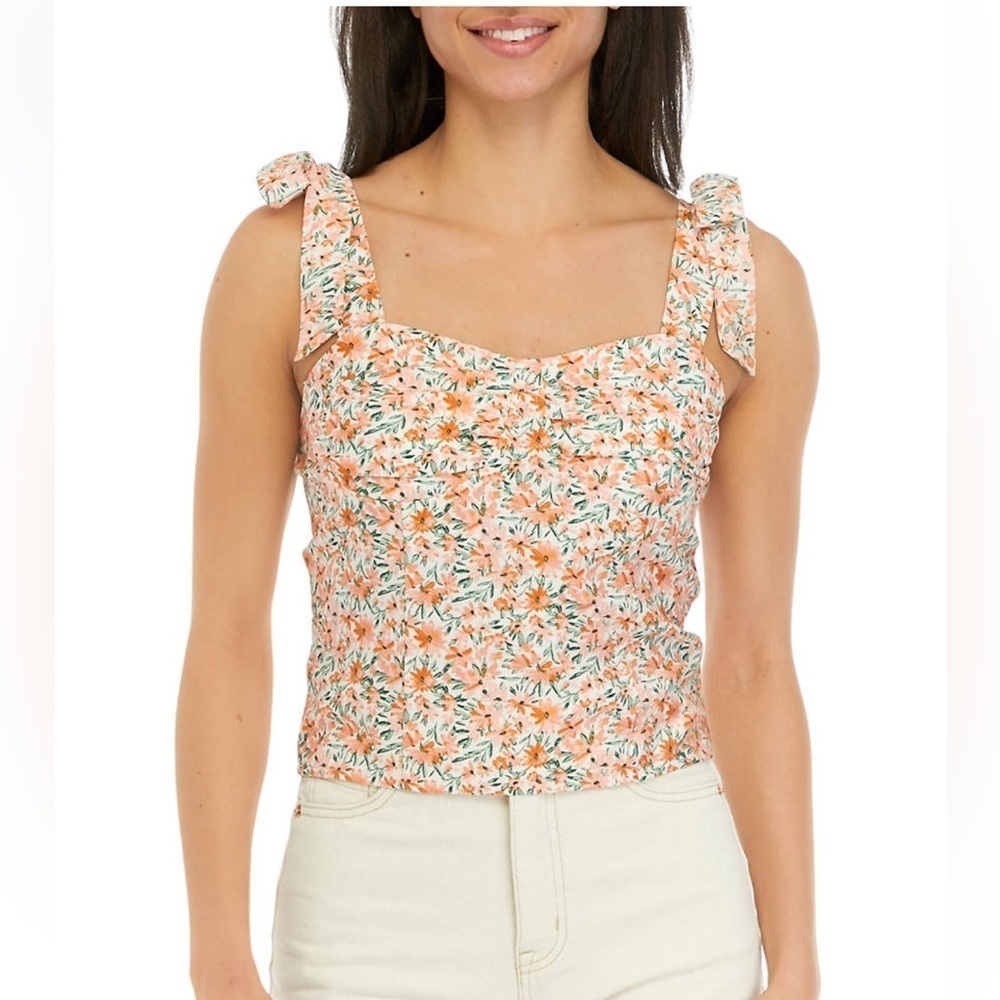 A. Byer Floral Smocked Bustier Tank Top Size L Sweetheart Neckline, Cottagecore